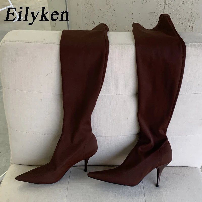 Thigh High Boots Over The Knee Elastic Stretch Boots Women Sexy Pointed Toe Low  - £55.23 GBP