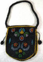 Antique Glass Beaded Purse / Handbag Black &amp; Bright Colored Beads - £47.78 GBP