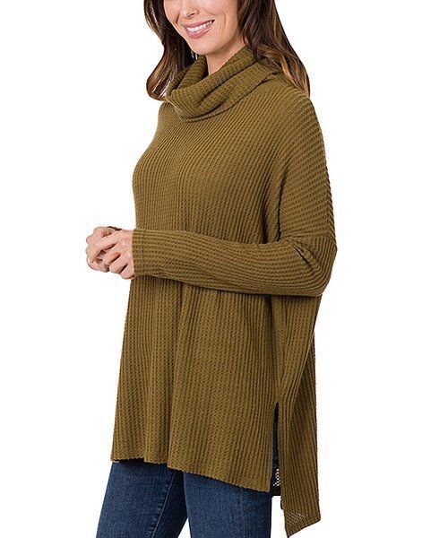 $25 42Pops Dusty Olive Side-Slit Cowl Neck Dolman Sweater Size Medium NWOT - $11.39