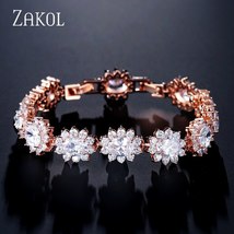 Olor oval zirconia crystal chain link bracelets bangle for women fashion flower wedding thumb200