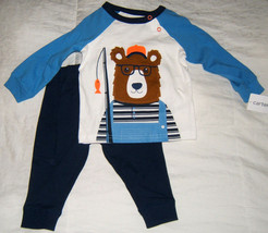 Carter&#39;s Baby Boys Long Sleeve T- Shirt Pants 2 Pc Set Bear Fishing Blue 9M 9 M - £7.04 GBP