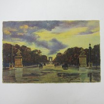 Art Postcard Paris France By Strolling Champs-Elysees Avenue Yvon Antique RARE - £15.62 GBP