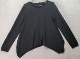 HYFVE Shirt Womens Small Black Cotton Long Sleeve Round Neck Slit Back Button - £14.52 GBP