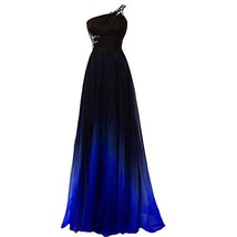 Kivary Plus Size One Shoulder Ombre Chiffon Prom Dress 2021 Long Evening Black B - £68.31 GBP