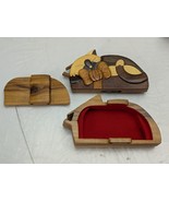 Sleeping Kitten Carver Dans Cat Solid Wood Puzzle Trinket Box Lined Vietnam - $521.34 MXN