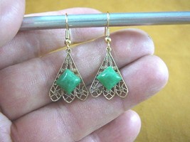 (EE-792-7) dainty filigree fan with green Aventurine brass gold dangle earrings - £10.95 GBP
