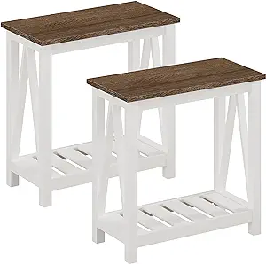 Farmhouse End Table Set Of 2, Rustic Vintage Narrow End Side Table With ... - $222.99