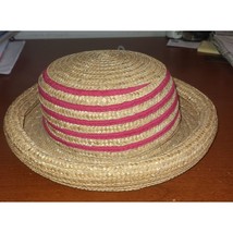 Women’s Straw/Cotton Bowler Hat Rolled Edge Derby Bucket style Beige Pink. - $11.72