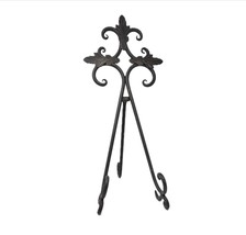 LARGE Easel Wrought Iron Scroll Leaf Black Hand Forged Platter Art Displ... - £47.82 GBP