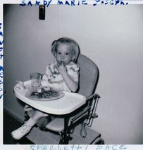 Vintage Food Face &amp; Hair Little Girl In Highchair Looking Innocent 1962 - £7.20 GBP