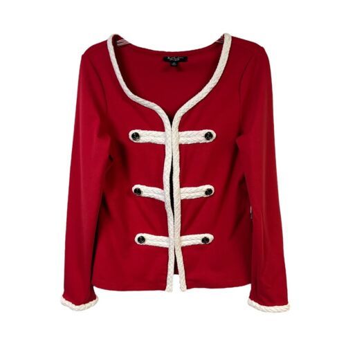 Primary image for Katherine New York Womens Jacket Coat Red White Stretch Collarless Braided M New