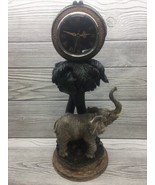 Vintage Elephant Clock 15.5” Tall Sculptured In Grass With Palm Trees - £25.89 GBP