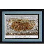 San Francisco Birds Eye View Vintage Style Map Framed Print 20x15 Inches - £49.13 GBP