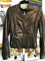 KENNA-T Copper Sparkle Leather Racing/Motorcycle Jacket Sz S - £142.51 GBP