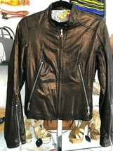 KENNA-T Copper Sparkle Leather Racing/Motorcycle Jacket Sz S - £140.10 GBP