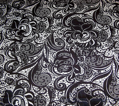 Black and White Floral Lace Print Poly Twill Lycra Stretch Fabric By the Yard - £20.85 GBP