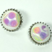 Vintage STAR signed Clip on Earrings Iridescent Button Style - £9.59 GBP
