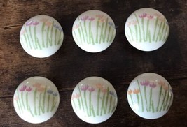 6 Vtg Japan Porcelain Ceramic Drawer Pull Cabinet Knobs Spring Tulips NOS 1980’s - £7.74 GBP