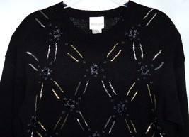 Bentley T R  Tunic Long Oversize Sweater Medium Large Black Gold Silver Blng - £19.42 GBP