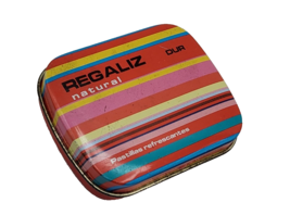 Vintage Regaliz SAET Barcelona Candy Tin Colorful Striped Licorice Box S... - $7.91
