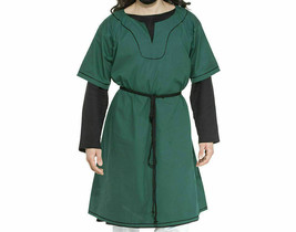 Renaissance Viking Norseman Short Sleeves Men Medieval Tunic Green Cosplay - £62.47 GBP+