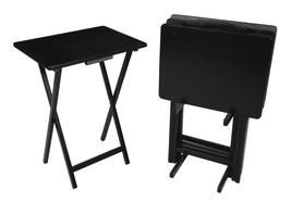 4-Piece Black Rubberwood Indoor Folding TV Tray Table Set with Storage Rack - $85.85