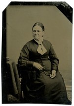 CIRCA 1860&#39;S 1/6 Plate TINTYPE Lovely Older Woman Wearing Black Victorian Dress - £13.12 GBP