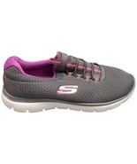 SKECHERS Sneakers Shoes Women Sz 5.5 Gray Purple Mesh Memory Foam Slip O... - $54.51 CAD