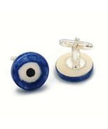 Blue Evil Eye Cufflinks For Groom, Father&#39;s Day Gift For Him, Men Access... - £39.46 GBP