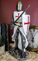 White Cloak Caped Medieval Crusader Swordsman Knight of Christ Figurine 11.5&quot;H - £35.95 GBP