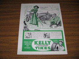 1947 Print Ad Kelly Springfield Tires Antique Car Gets Flat Tire - £11.50 GBP