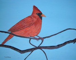 Painting Original Cardinal Red Bird Signed Art on Branch Wildlife Carla Dancey - £17.52 GBP