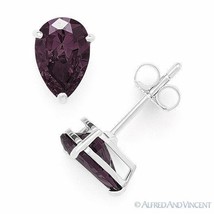 Pear-Shape Simulated Alexandrite CZ Crystal Stud Earrings in 925 Sterling Silver - £8.73 GBP+