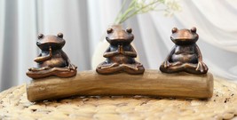 Zen Feng Shui Koan Of The Frog Meditating Buddha Yoga Frogs Trio On Log Statue - £20.77 GBP