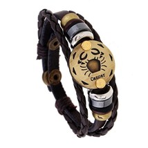 Unisex Leather Wristband Bracelet - Zodiac Horoscope Birth Sign CANCER - $6.24
