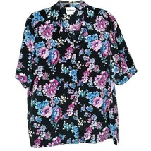 BonWorth Womens Blouse Size Medium Short Sleeve Button Front V-Neck Floral - £10.20 GBP