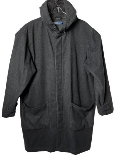 Polo by Ralph Lauren Men L Wool Blended Button Down Hooded Long Coat - $172.26
