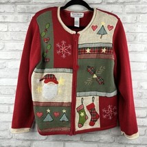 Heirloom Collectibles Red Santa Sweater Medium Cardigan Full Zip Santa C... - £18.95 GBP