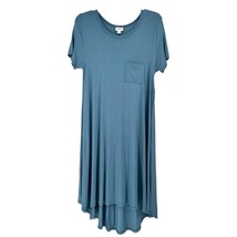 LuLaRoe Retired Carly Dress S Solid Blue SS Hi-Low Hem NWT - £14.73 GBP