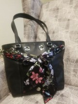 GIANI BERNINI Black Pebbled Leather Zip Shoulder Bag Floral Scarf Tie,  NWT $169 - £39.30 GBP