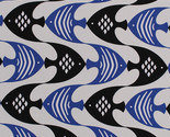 Indoor/Outdoor Tropical Fish Blue Black on Off-White Decor Fabric BTY D7... - $13.97