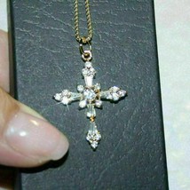 2.20Ct Baguette Cut Diamond Cross Shape Pendant For Women&#39;s 14k Yellow Gold Over - £97.85 GBP