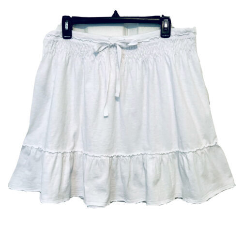 Ann Taylor Loft Womens Size M White Cotton Elastic Drawstring Waist Ruff... - $16.95