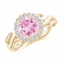 ANGARA Vintage Inspired Pink Tourmaline Flower and Vine Ring in 14K Gold - £897.62 GBP