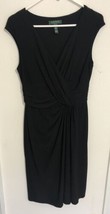 Lauren Ralph Lauren Black Faux Wrap Sleeveless Dress Women Stretch Ruch ... - £23.25 GBP