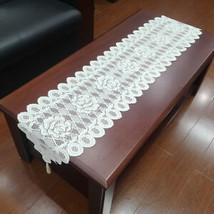 Vintage White Lace Table Runner Dresser Scarf Oval Doilies Wedding Decor... - £10.11 GBP