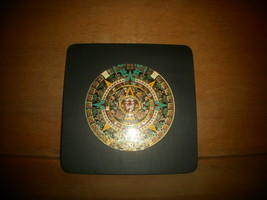 Aztec Calender , Sun Stone , Colorful Metal on Black Wood - £19.65 GBP