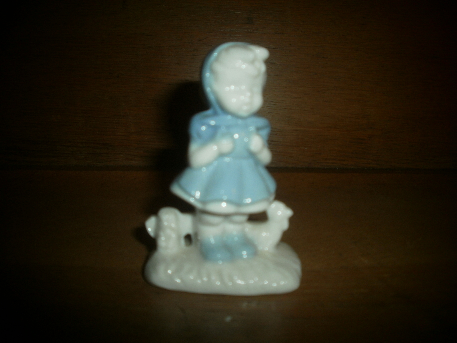 Little Girl with Animals Figurine , Blue and White - $2.00