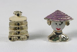 Vintage Asian Person Brooch Pin Enamel Button Pagoda Coolie Hat Scatter ... - £11.86 GBP