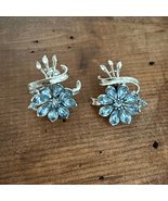 1950s Vintage Coro Rhinestone Earrings Light Pastel Blue Rhinestone Flow... - $44.95 CAD